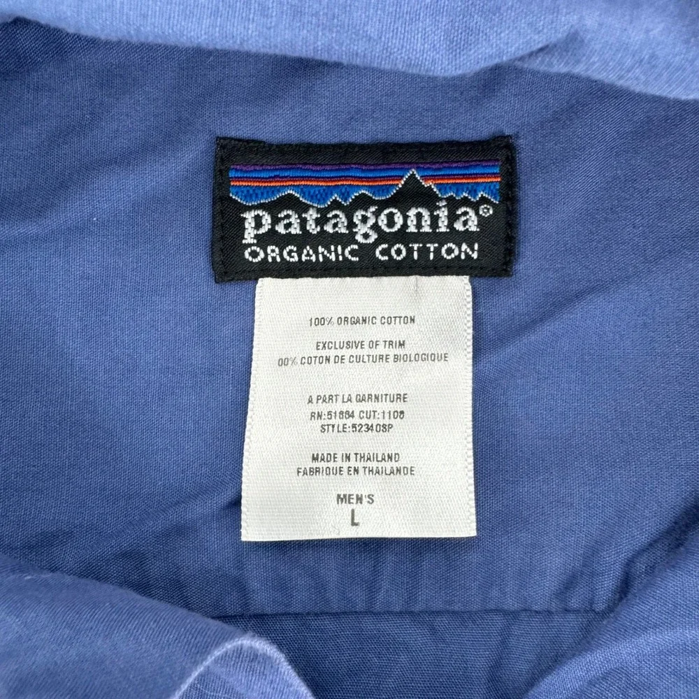 Patagonia Mens Large Blue Short Sleeve Organic Cotton Button Down Shirt 52340SP